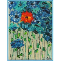 „Contrast” - Tablou cu flori - Tablou unicat, pictat manual pe panza - Flori
