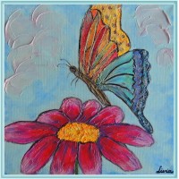 „Fluturas din floare-n floare”20-0136 - Tablou unicat, pictat manual in original pe panza - Compozitii