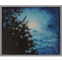 Tablou abstract, unicat, pctat manual pe panza „Luna Danei Magica”