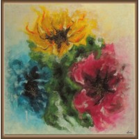 Flori ciufulite - tablou unicat pictat manual pe panza,