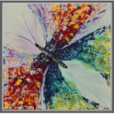 fluture stilizat in joc de culori, tablou pictat manual