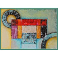 Tablou abstract "Forme si culori"  pictat pe panza 