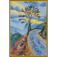 „Amurg Solitar” - tablou cu peisaj montan - Tablou unicat, pictat manual pe panza - Peisaje